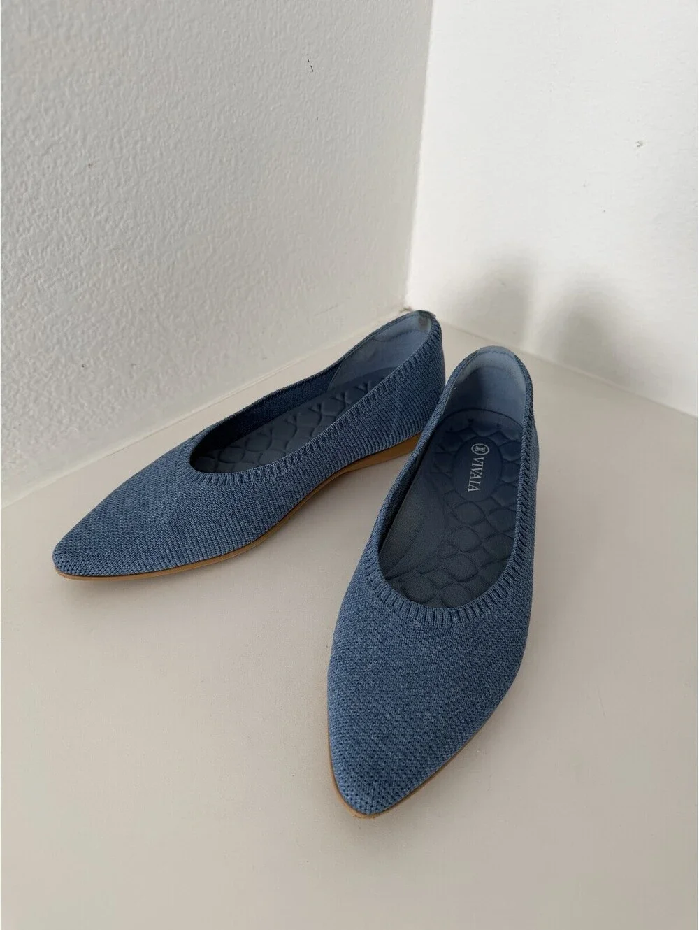 VIVAIA Blue Pointed Toe Knit Flats Eco-Friendly EU 39